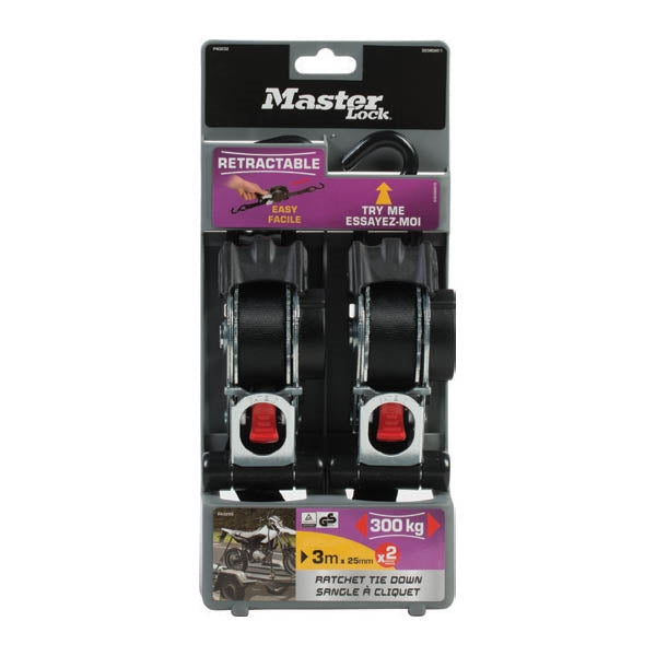 Master Lock 3238EURDAT Ιμάντες Πρόσδεσης Φορτίου Με Καστάνια & Γάντζο S 3m x 25mm Σετ 2 Τεμ