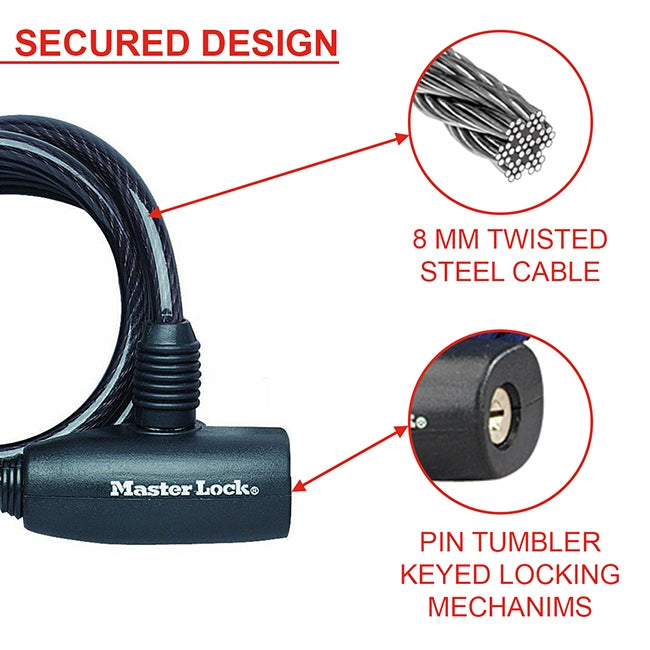 Master Lock 8126EURDPRO Κλειδαριά Ποδηλάτου Συρματόσκοινο Με Κλειδί 8mm x 180cm