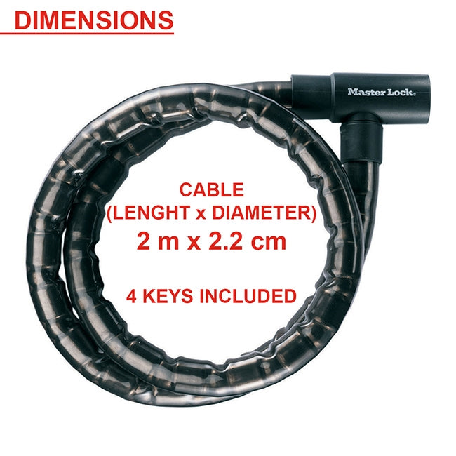 Master Lock 8218EURDPS Κλειδαριά Μοτοσυκλέτας Ποδηλάτου Συρματόσκοινο Με Κλειδί 22mm x 200cm