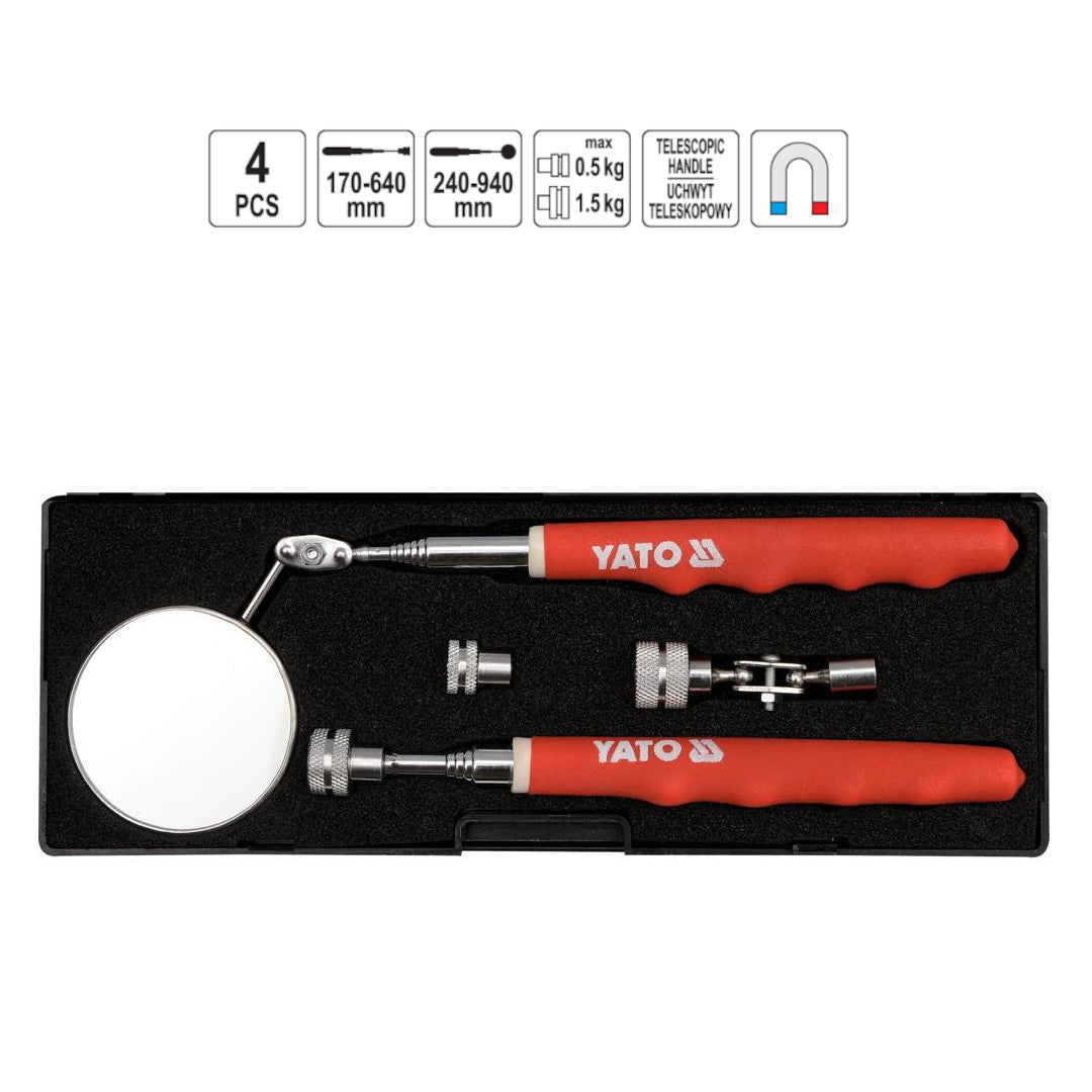 Yato YT-0662 Τηλεσκοπικός Πτυσόμενος Καθρέπτης Επιθεώρησης & Μαγνήτης Συλλογής Σετ 4 Τεμ
