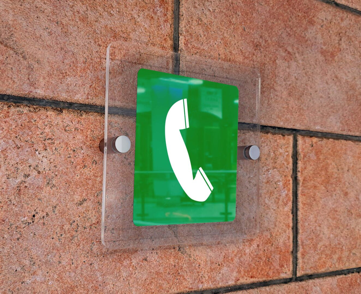 Πινακίδα Σήμανσης Κατεύθυνσης Aκρυλικό Plexiglass “ΤΗΛΕΦΩΝΙΚΟΣ ΘΑΛΑΜΟΣ, ΤΗΛΕΦΩΝΟ” 150mm x 150mm