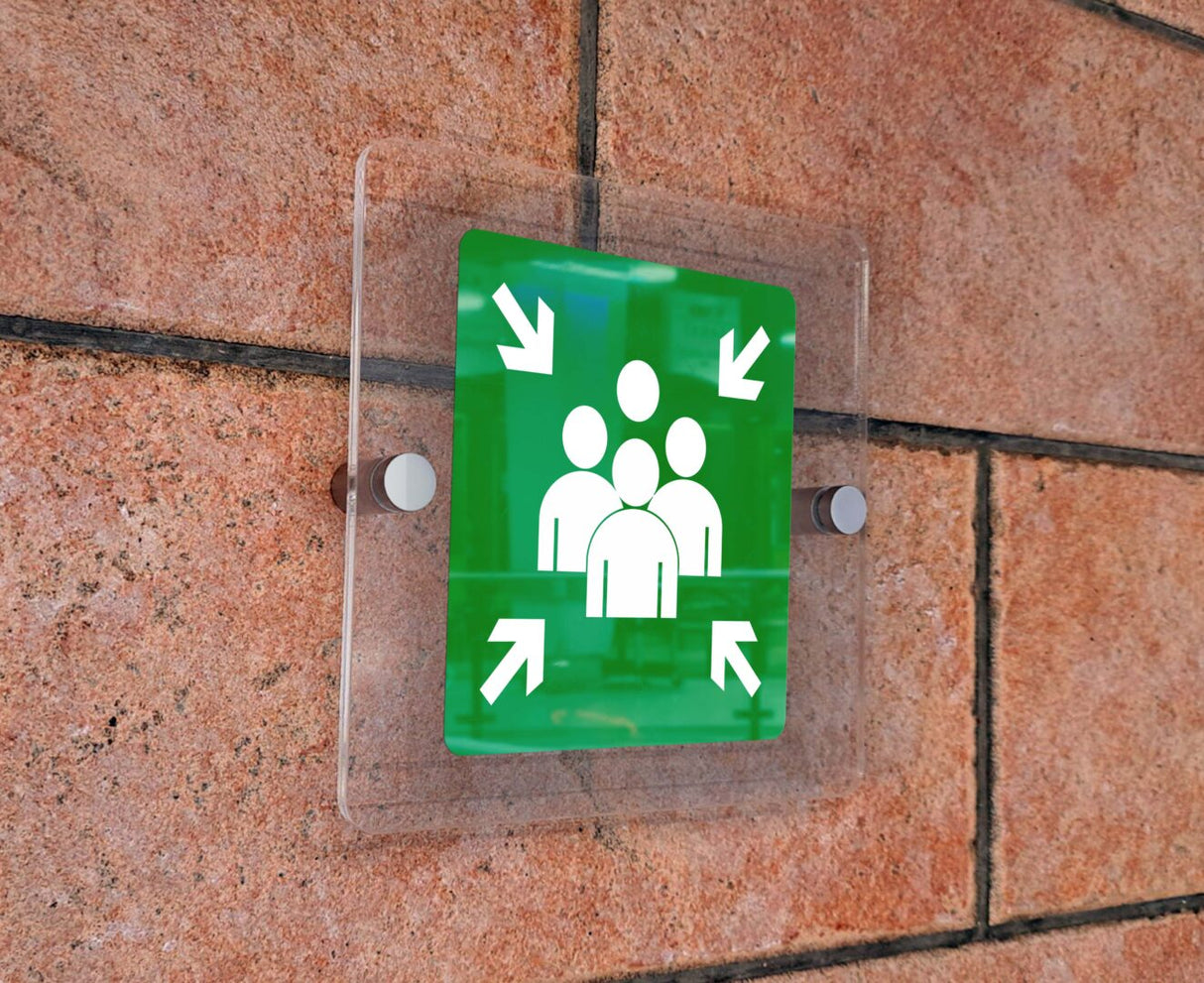 Πινακίδα Σήμανσης Κατεύθυνσης Aκρυλικό Plexiglass “Σημείο Συγκέντρωσης / Assembly Point” 150mm x 150mm