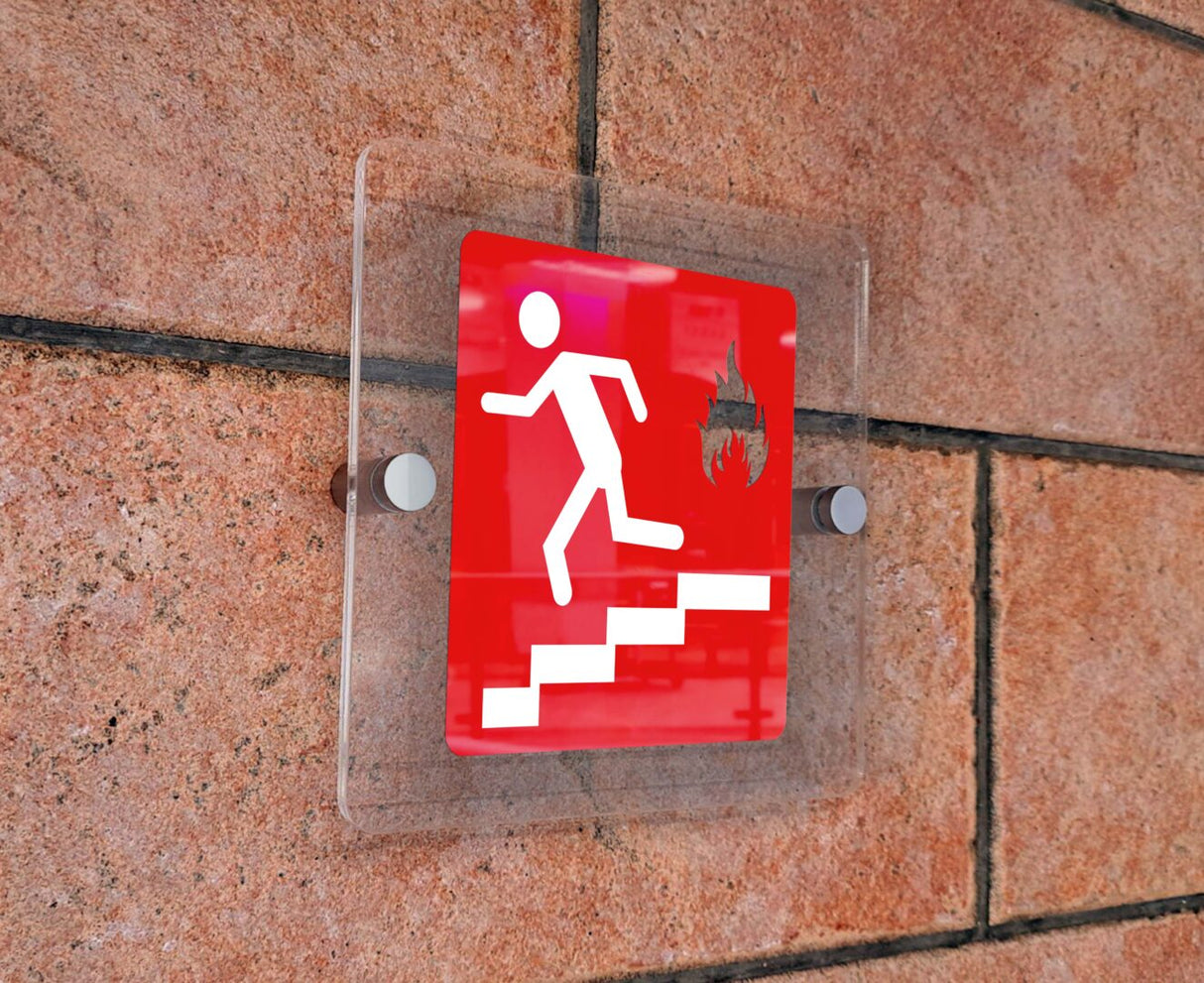 Πινακίδα Σήμανσης Πυρόσβεσης Aκρυλικό Plexiglass  "ΣΚΑΛΑ ΔΙΑΦΥΓΗΣ 2” 150mm x 150mm