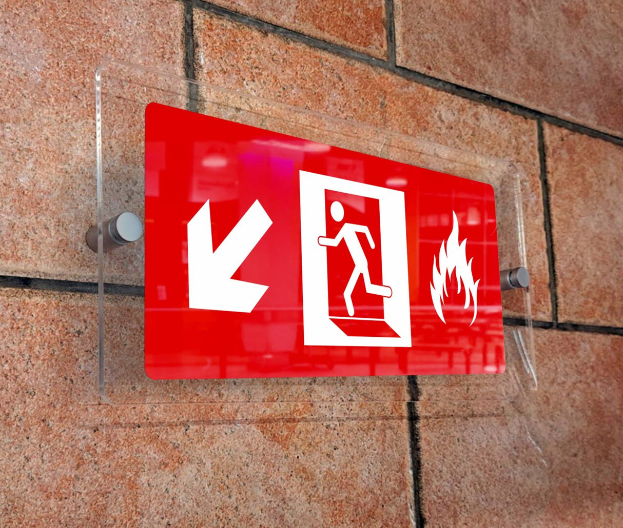 Πινακίδα σήμανσης Πυρόσβεσης Aκρυλικό plexiglass ΕΞΟΔΟΣ ΚΙΝΔΥΝΟΥ ΚΑΤΩ ΑΡΙΣΤΕΡΑ” 300mm x 150mm