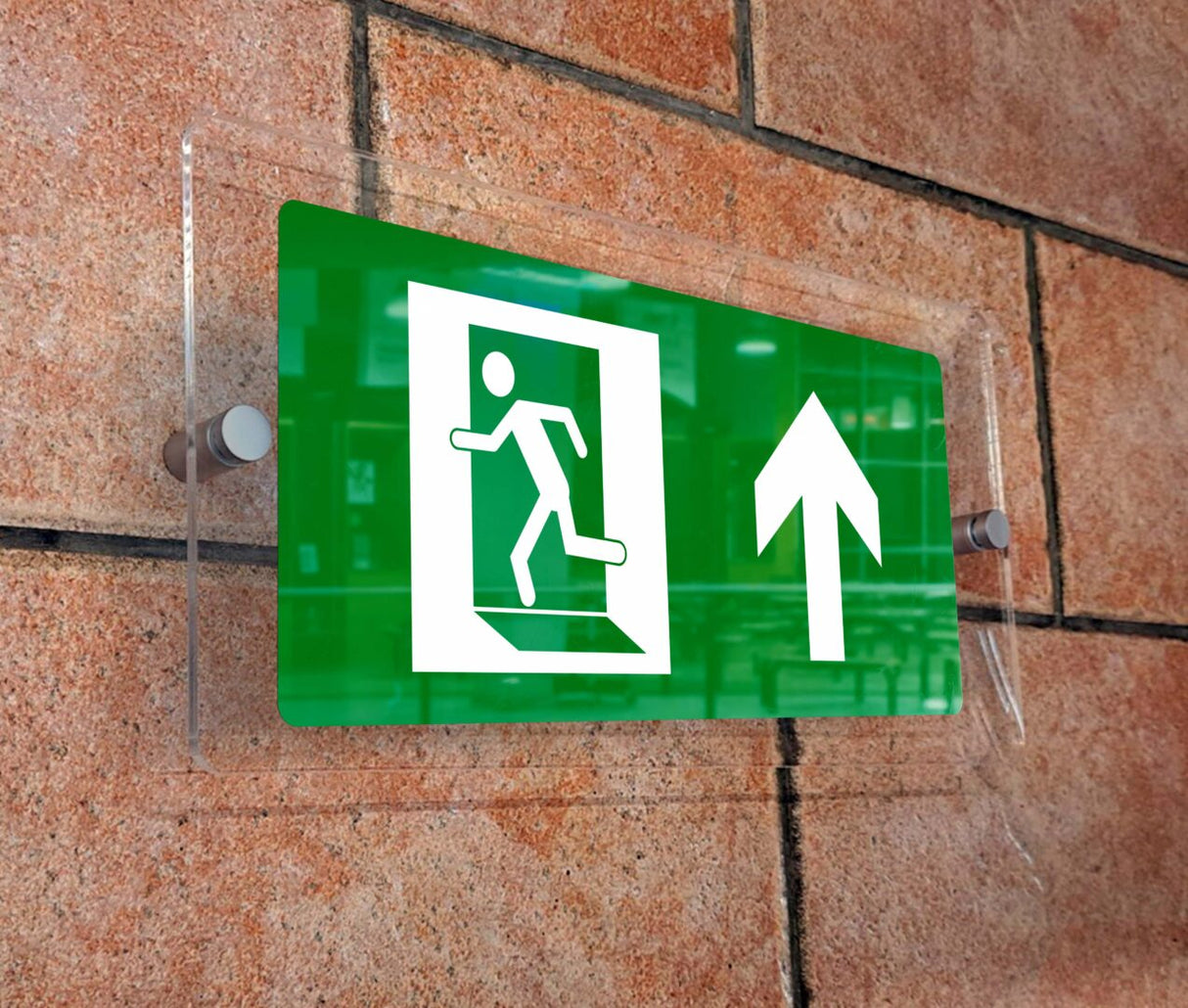 Πινακίδα Σήμανσης Κατεύθυνσης Aκρυλικό Plexiglass "ΕΞΟΔΟΣ ΚΙΝΔΥΝΟΥ ΠΑΝΩ” 150mm x 300mm