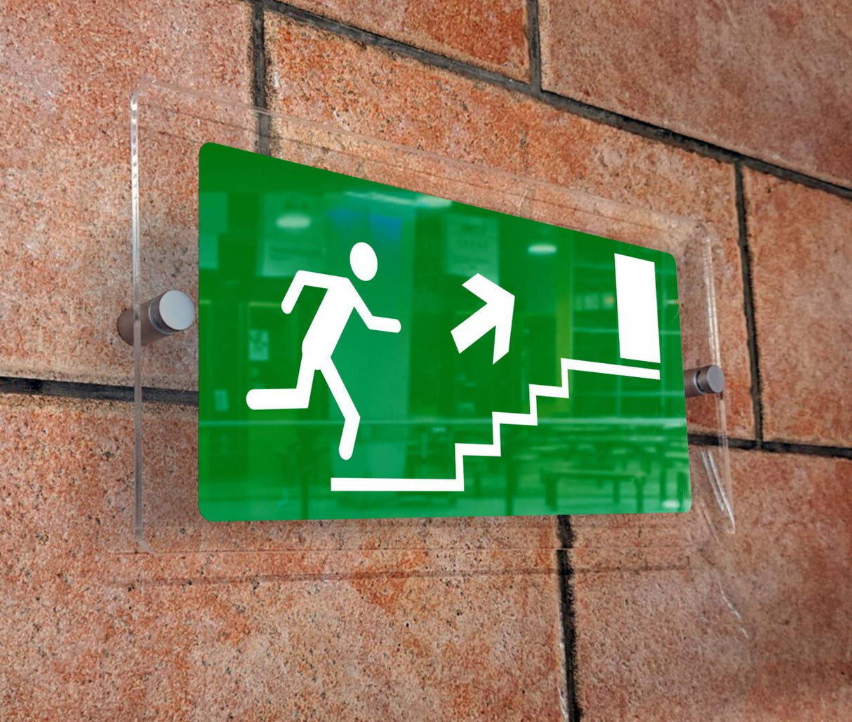 Πινακίδα Σήμανσης Κατεύθυνσης Aκρυλικό Plexiglass "ΕΞΟΔΟΣ ΚΙΝΔΥΝΟΥ ΣΚΑΛΕΣ ΠΑΝΩ” 150mm x 300mm