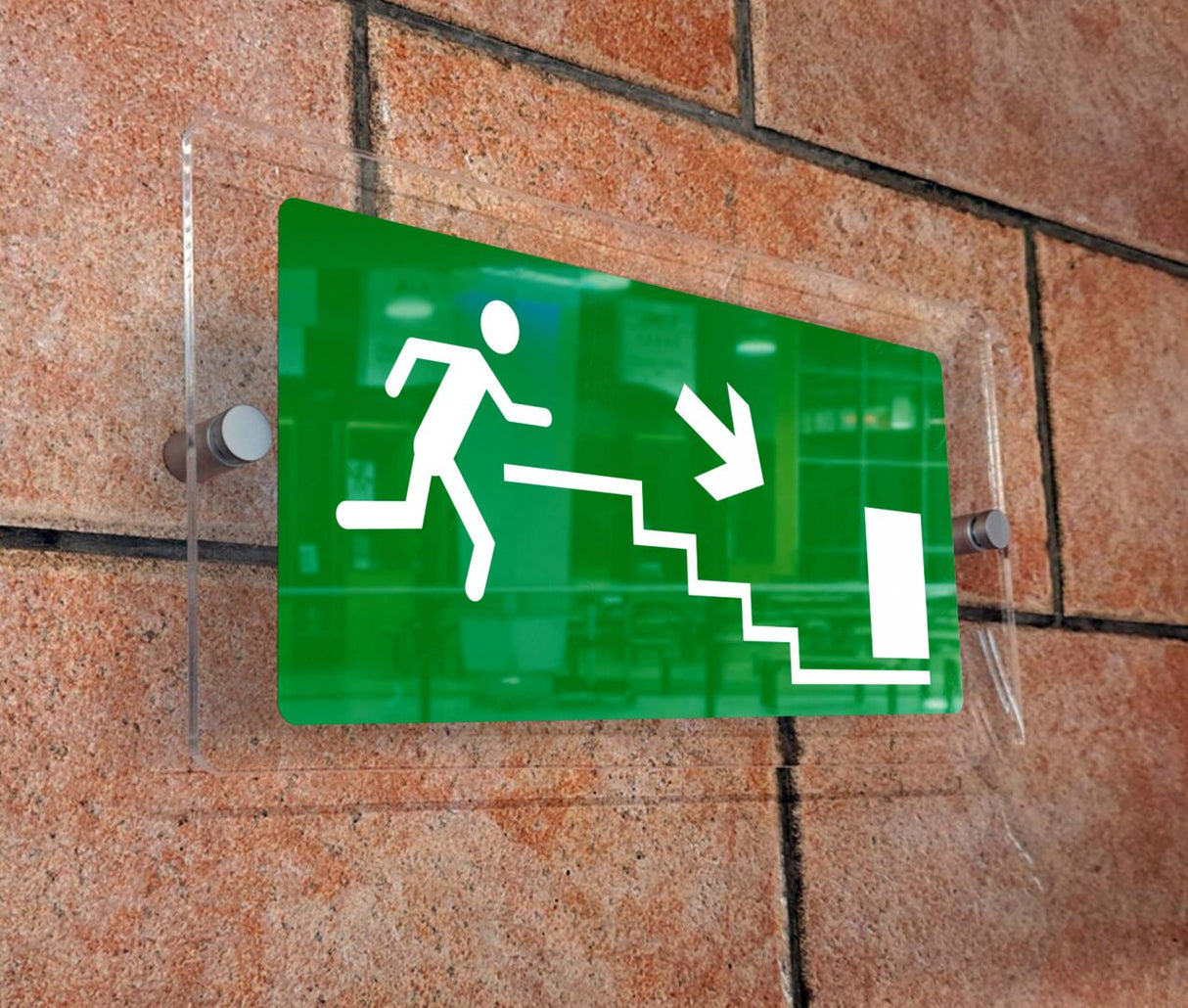 Πινακίδα Σήμανσης Κατεύθυνσης Aκρυλικό Plexiglass "ΕΞΟΔΟΣ ΚΙΝΔΥΝΟΥ ΣΚΑΛΕΣ ΚΑΤΩ” 150mm x 300mm