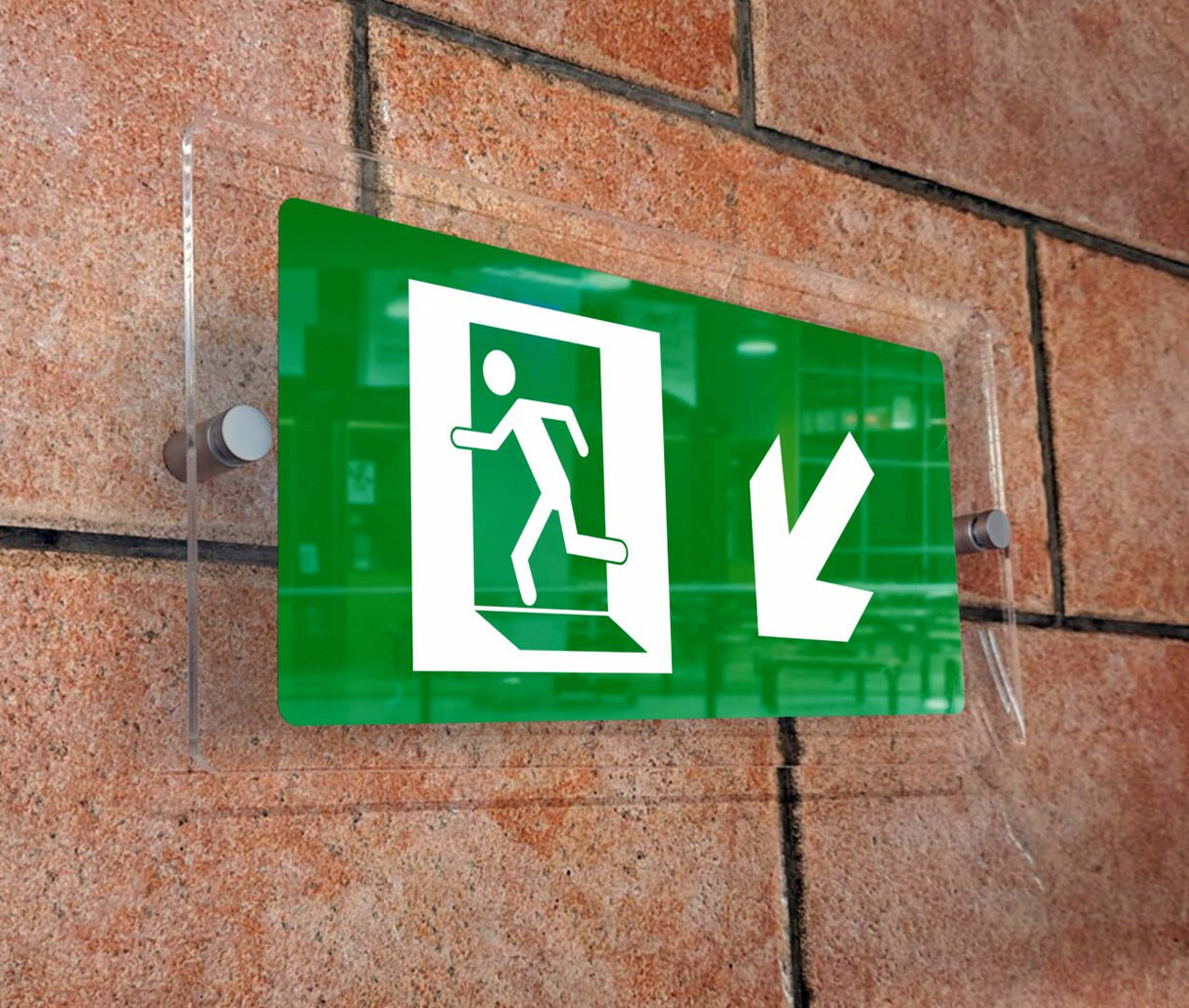 Πινακίδα Σήμανσης Κατεύθυνσης Aκρυλικό Plexiglass "ΕΞΟΔΟΣ ΚΙΝΔΥΝΟΥ ΚΑΤΩ ΑΡΙΣΤΕΡΑ” 150mm x 300mm