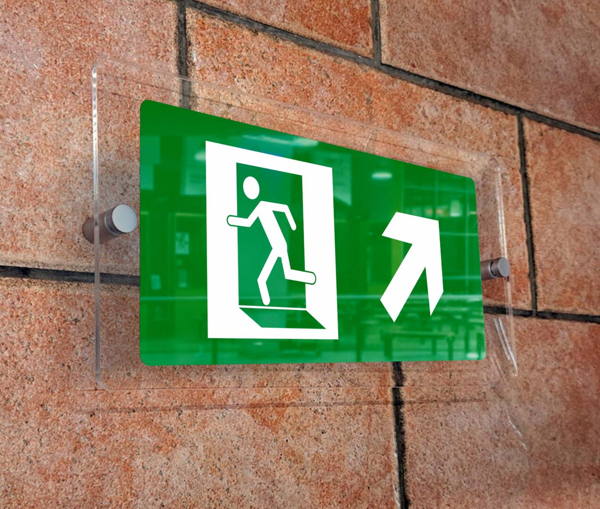 Πινακίδα Σήμανσης Κατεύθυνσης Aκρυλικό Plexiglass "ΕΞΟΔΟΣ ΚΙΝΔΥΝΟΥ ΠΑΝΩ ΔΕΞΙΑ” 150mm x 300mm