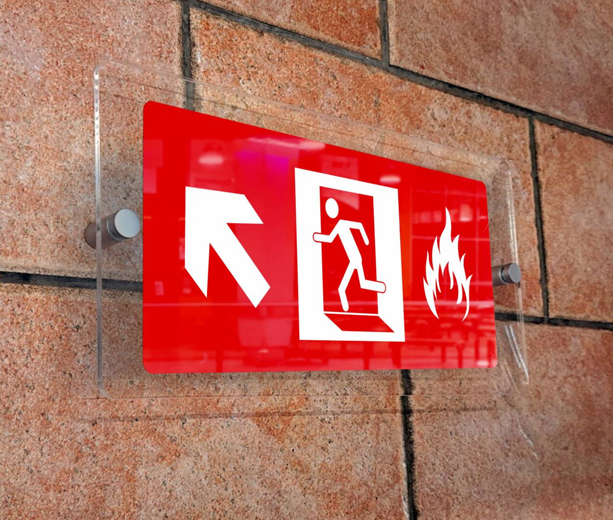 Πινακίδα σήμανσης Πυρόσβεσης Aκρυλικό plexiglass ΕΞΟΔΟΣ ΚΙΝΔΥΝΟΥ ΠΑΝΩ ΑΡΙΣΤΕΡΑ” 300mm x 150mm