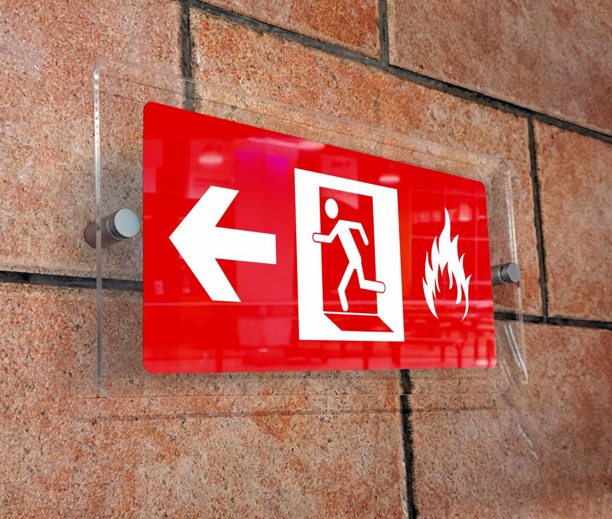 Πινακίδα σήμανσης Πυρόσβεσης Aκρυλικό plexiglass ΕΞΟΔΟΣ ΚΙΝΔΥΝΟΥ ΑΡΙΣΤΕΡΑ” 300mm x 150mm