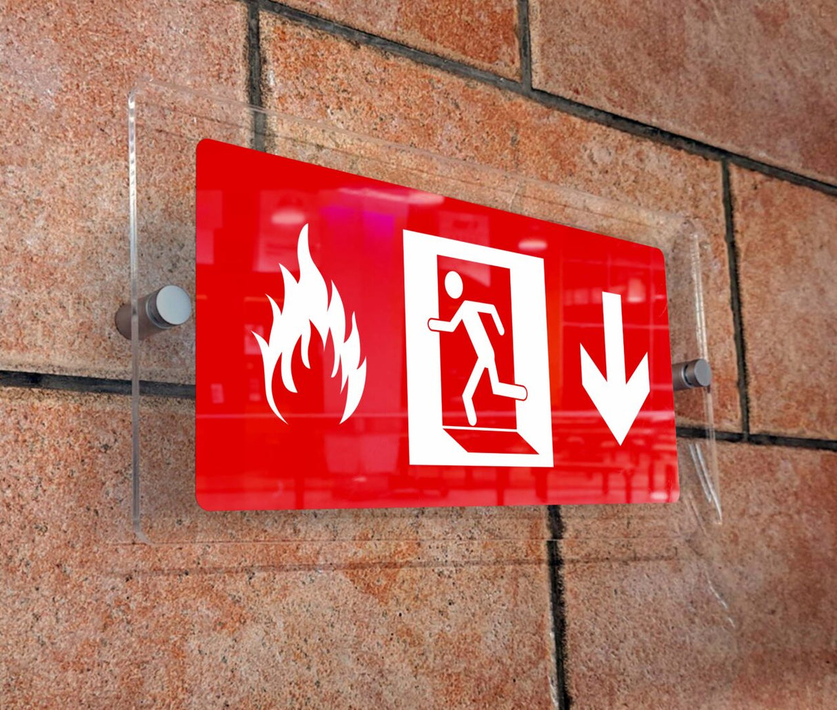 Πινακίδα σήμανσης Πυρόσβεσης Aκρυλικό plexiglass ΕΞΟΔΟΣ ΚΙΝΔΥΝΟΥ ΚΑΤΩ” 300mm x 150mm