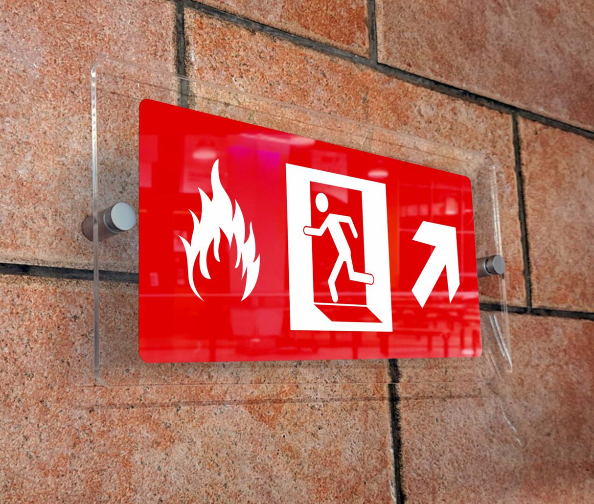 Πινακίδα σήμανσης Πυρόσβεσης Aκρυλικό Plexiglass "ΕΞΟΔΟΣ ΚΙΝΔΥΝΟΥ ΠΑΝΩ ΔΕΞΙΑ” 300mm x 150mm