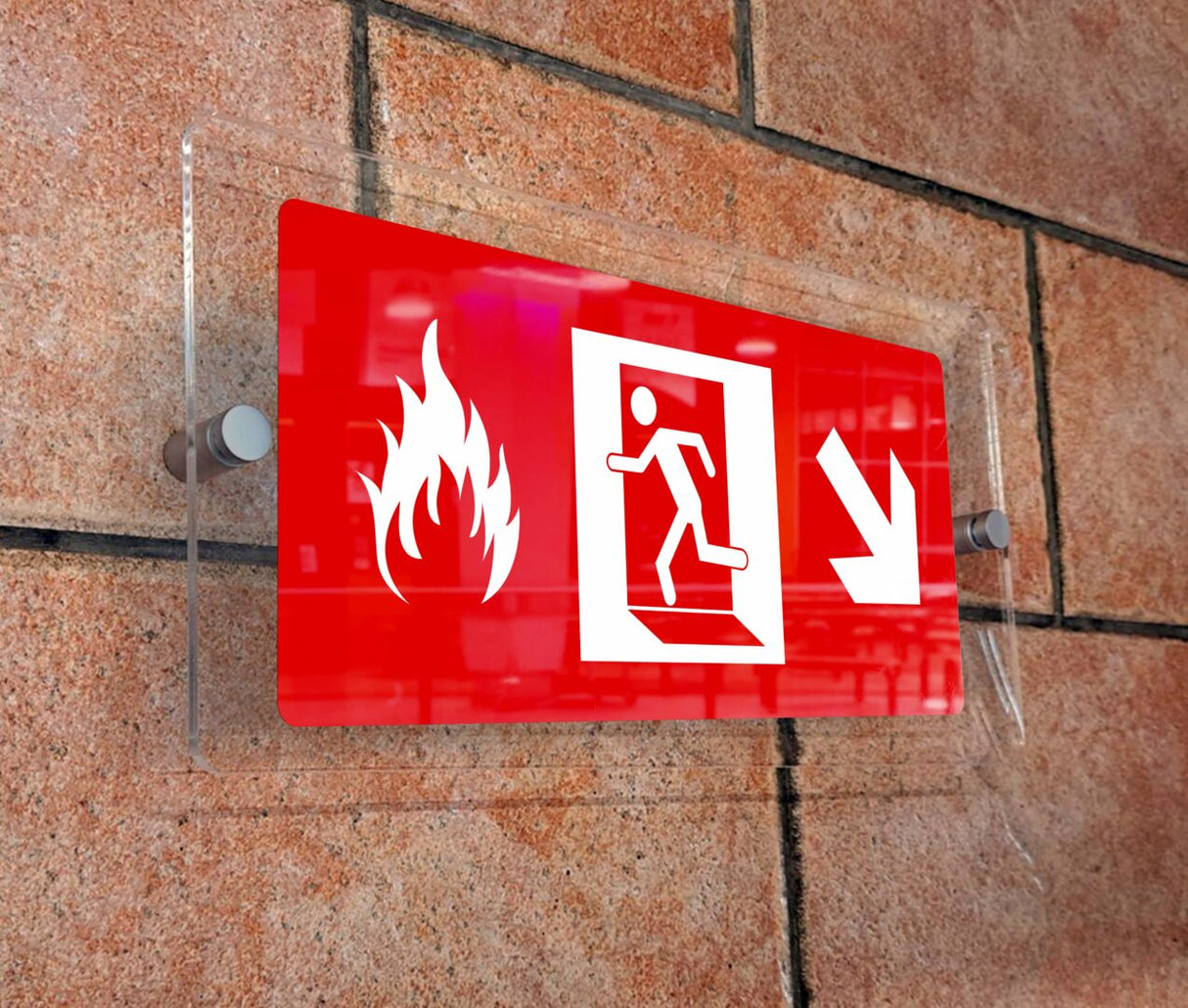 Πινακίδα σήμανσης Πυρόσβεσης Aκρυλικό plexiglass  ΕΞΟΔΟΣ ΚΙΝΔΥΝΟΥ ΚΑΤΩ ΔΕΞΙΑ” 15X30cm