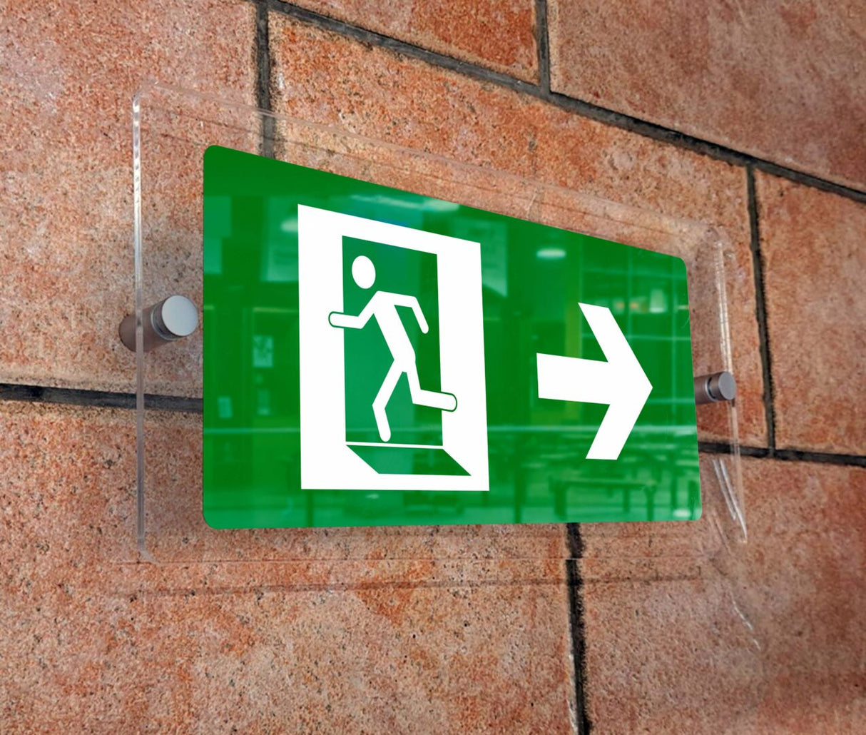 Πινακίδα Σήμανσης Κατεύθυνσης Aκρυλικό Plexiglass "ΕΞΟΔΟΣ ΚΙΝΔΥΝΟΥ ΔΕΞΙΑ” 150mm x 300mm