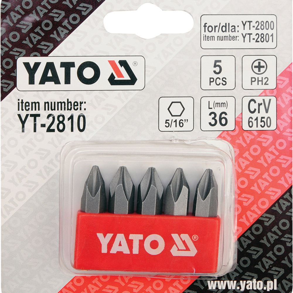 Yato YT-2810 Συλλογή Μύτες Phillips (Σταυρού) Ph.2 Σετ 5 τεμ.