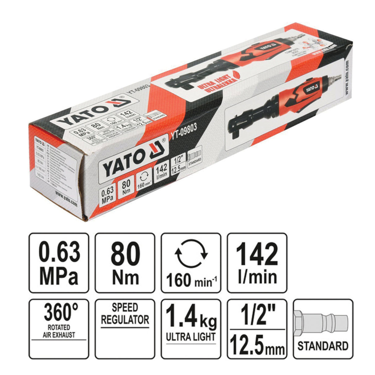 Yato YT-09803 Καστάνια Αέρος (Αεροκαστάνια) 1/2"