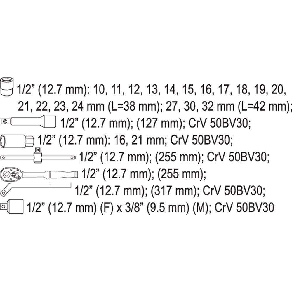 YATO - ΚΑΡΥΔΑΚΙΑ ΣΕΤ ΚΑΣΤ CrV 1/2” - 25 ΤΜΧ YT-38741
