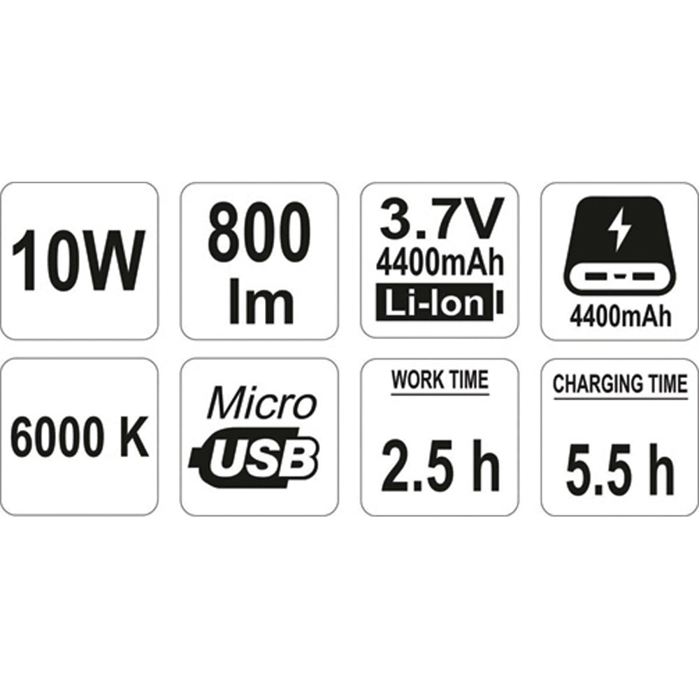 Yato YT-81820 Φορητός Προβολέας Επιθεώρησης & Εργασίας Μπαταρίας Επαναφορτιζόμενος USBC 800 Lumens