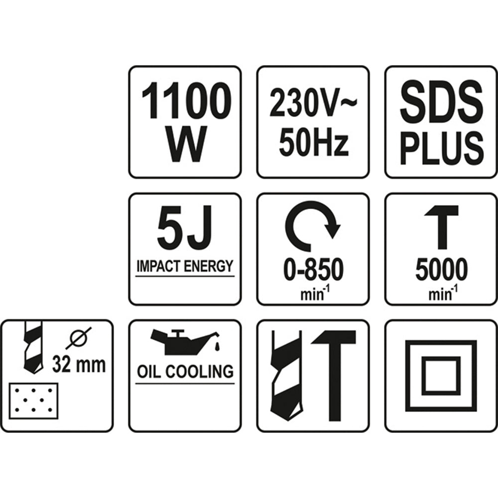Yato YT-82123 SDS Plus Ηλεκτρικό Σκαπτικό Κρουστικό Πνευματικό Πιστολέτο 1100Watt 5.0J 8.0Kg Με Βαλίτσα
