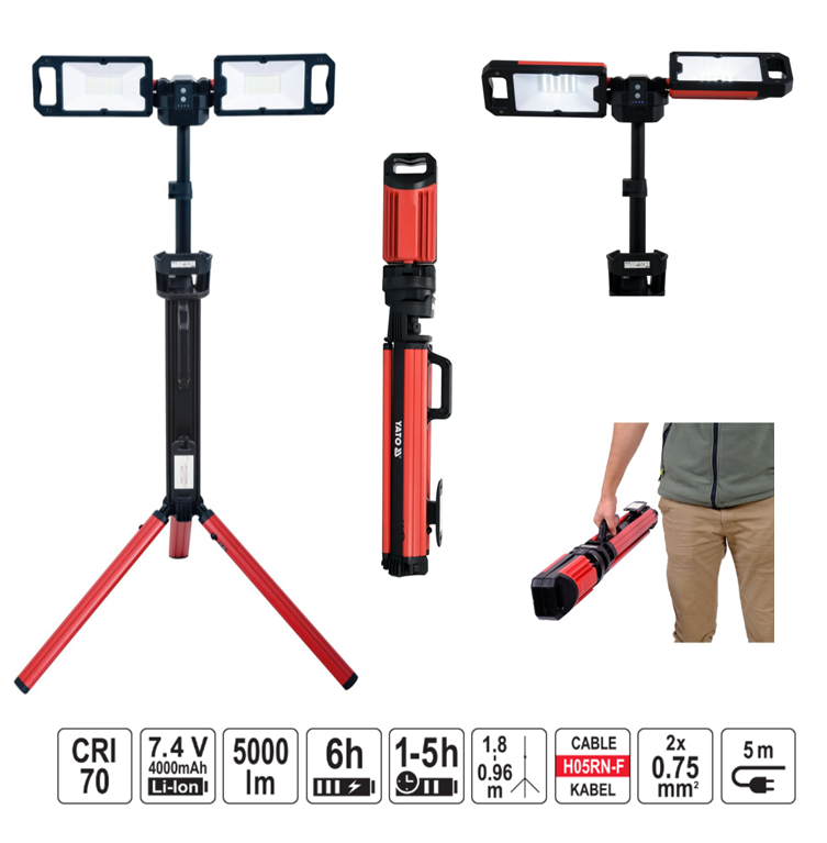 Yato YT-81811 Προβολέας LED Διπλός Επαναφορτιζόμενος Με Τρίποδο 5000 Lumens