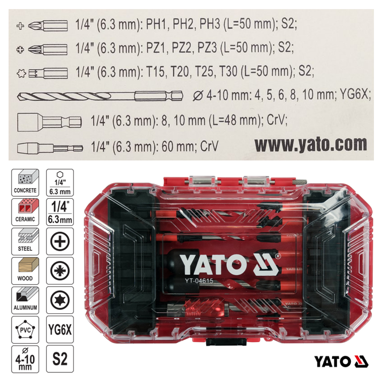 Yato YT-04615 Συλλογή Μύτες - Τρυπάνια Unikraft Σετ 18 Τεμ