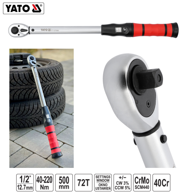 Yato YT-07696 Επαγγελματικό Δυναμόκλειδο Χειρός 1/2" 40-220Nm