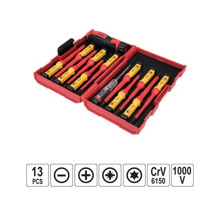 Yato YT-28295 Κατσαβίδια Ηλεκτρολόγων Με Μόνωση VDE 1000V Crv Σετ 13 Τεμ