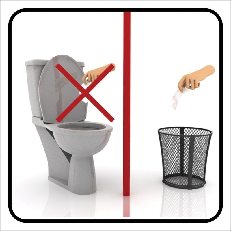 Πινακίδα Σήμανσης Αυτοκόλλητο Βινύλιο "WC - ΜΗ ΡΙΧΝΕΤΕ ΧΑΡΤΙ ΣΤΗ ΛΕΚΑΝΗ" 95mm x 95mm
