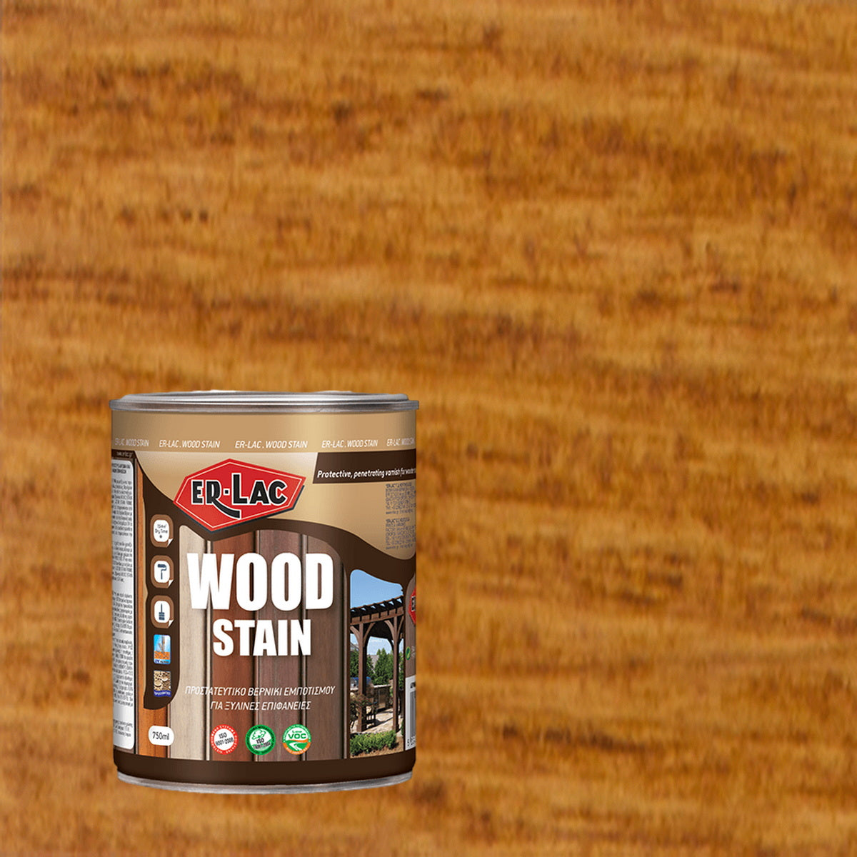 ErLac Wood Stain Βερνίκι Εμποτισμού & Συντηρητικό Ξύλου Διαλύτου Εξωτ.Χρήσης 1005 Καστανιά