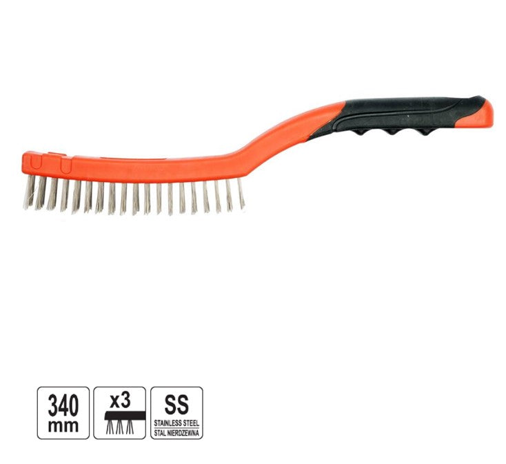 Yato YT-6335 Βούρτσες Καθαρισμού Χειρός Συρμάτινες Ανοξείδωτες Με Πλαστική Λαβή 3x19 340mm