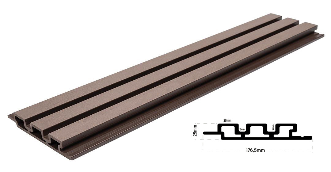 3D WPC 8530 Dark Brown Συνθετικό Panel 2ης Γενιάς Με Πηχάκια 25x176.5x2900mm