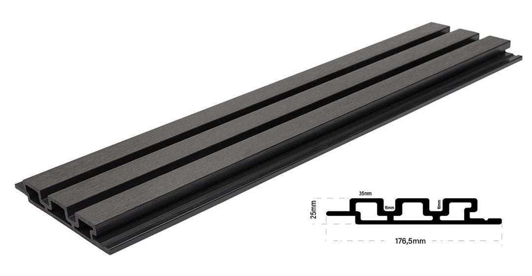 3D WPC 8570 Dark Grey Συνθετικό Panel 2ης Γενιάς Με Πηχάκια 25x176.5x2900mm