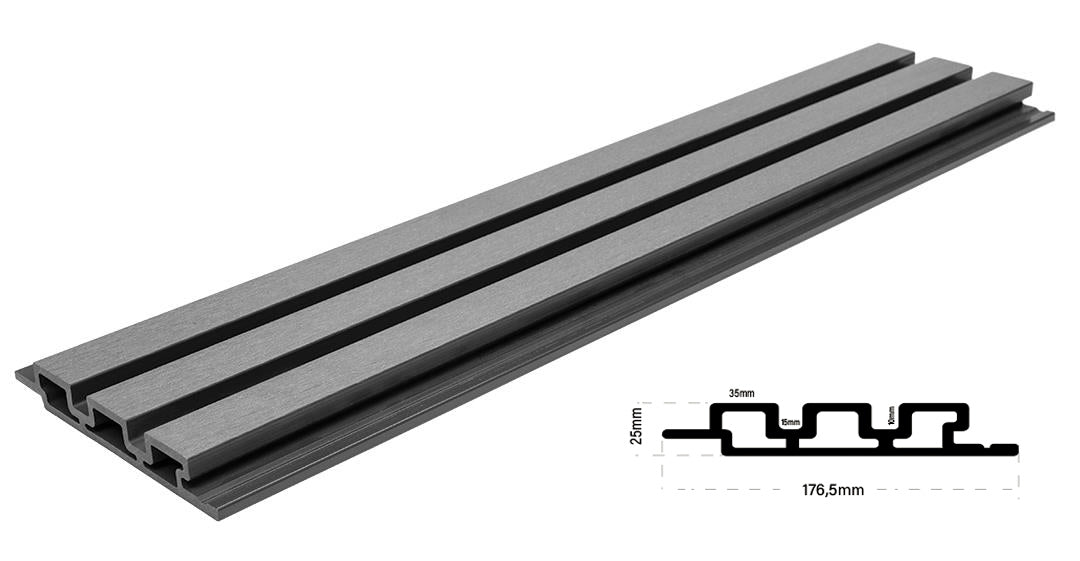 3D WPC 8550 Light Grey Συνθετικό Panel 2ης Γενιάς Με Πηχάκια 25x176.5x2900mm