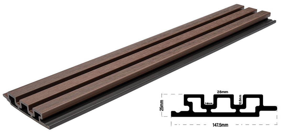 WPC PANEL 2ης ΓΕΝΙΑΣ ΜΕ 3D ΠΗΧΑΚΙΑ 25/147.5mm COFFEE 5530 NewPlan