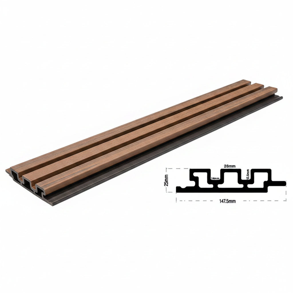 3D WPC Συνθετικό Panel 2ης Γενιάς Με Πηχάκια 5510 Teak 25mm x 147.5mm 2.9mtr