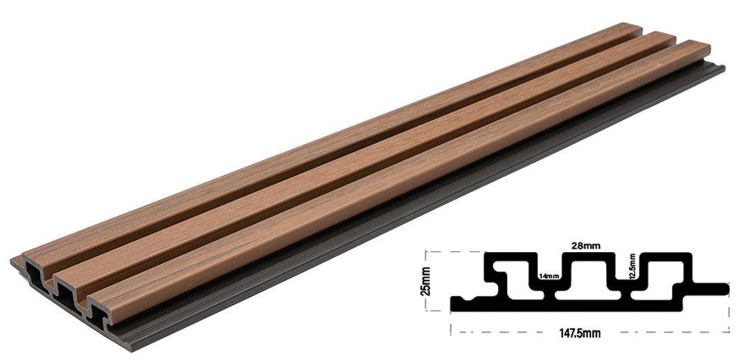 3D WPC 5510 Teak Συνθετικό Panel 2ης Γενιάς Με Πηχάκια 25x147.5x2900mm