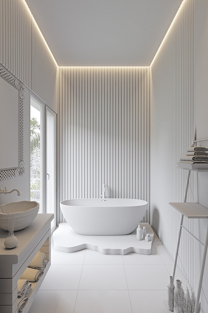 3D PS Wall Panel Residence 01 White Με Πηχάκια 122x21x2900mm