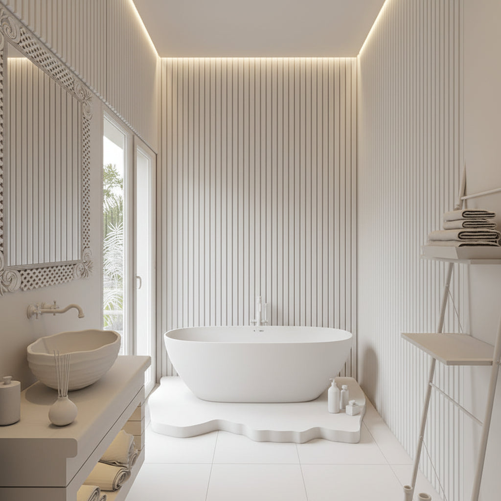 3D PS Wall Panel Residence 01 White Με Πηχάκια 122x21x2900mm