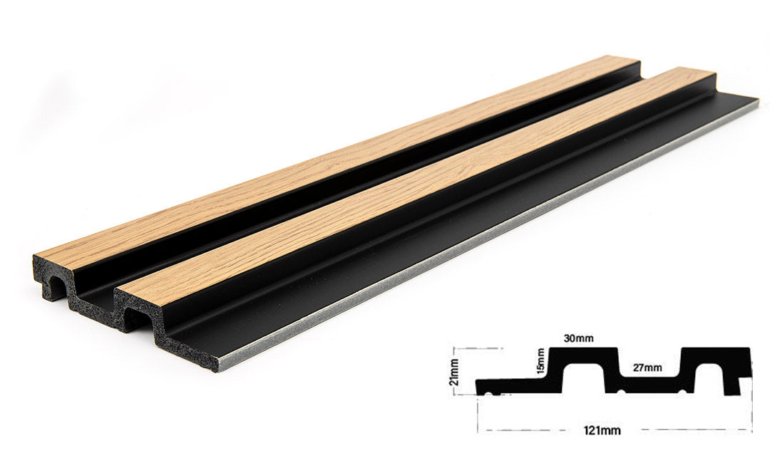 3D PS Wall Panel Residence F4 Natural Oak Black Με Πηχάκια 122x21x2900mm