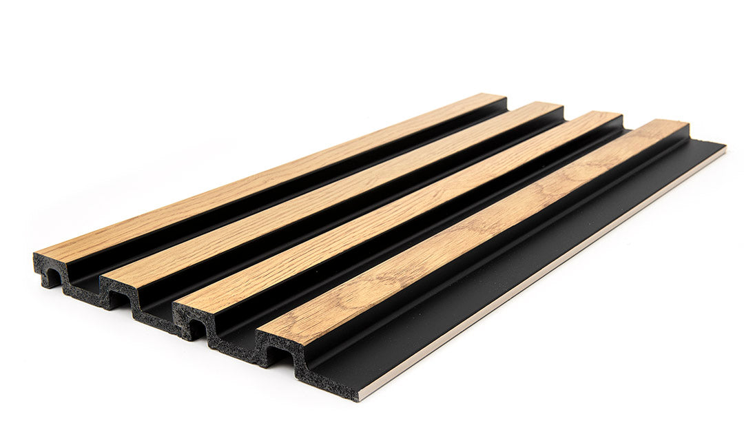 3D PS Wall Panel Residence F4 Natural Oak Black Με Πηχάκια 122x21x2900mm