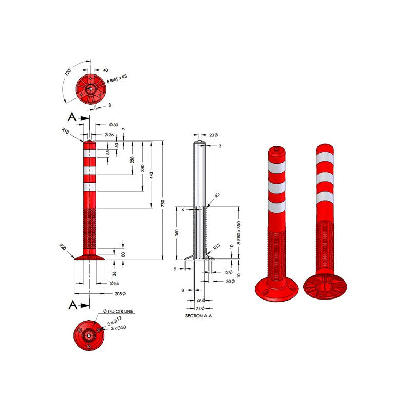 Εύκαμπτο Κολωνάκι PU Πολυουρεθάνης Ενισχυμένο 75cm