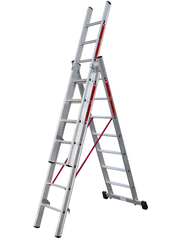 Profal 800 Pro Σκάλα Αλουμινίου Επαγγελματική Τριπλή Πτυσόμενη Με Τραβέρσα