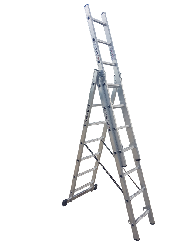 Profal 801 EVO Σκάλα Αλουμινίου Επαγγελματική Τριπλή Πτυσόμενη Με Τραβέρσα