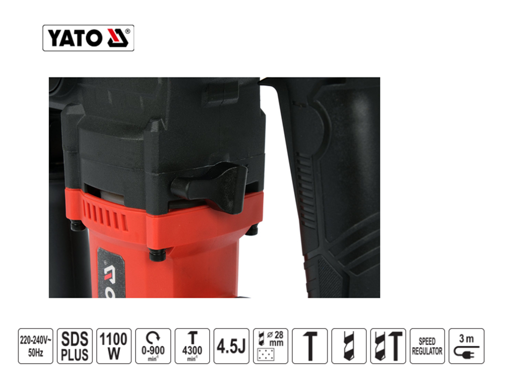 Yato YT-82118 SDS Plus Ηλεκτρικό Πνευματικό Πιστολέτο 3 Λειτουργιών 1100W 4.5J 4.8Kg