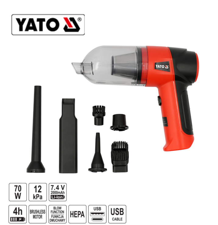 Yato YT-85687 Brushless Μini Σκουπάκι-Φυσητήρας Μπαταρίας Επαναφορτιζόμενο 2 Σε 1 70W