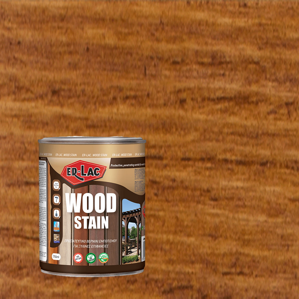 ErLac Wood Stain Βερνίκι Εμποτισμού & Συντηρητικό Ξύλου Διαλύτου Εξωτ.Χρήσης Μαόνι