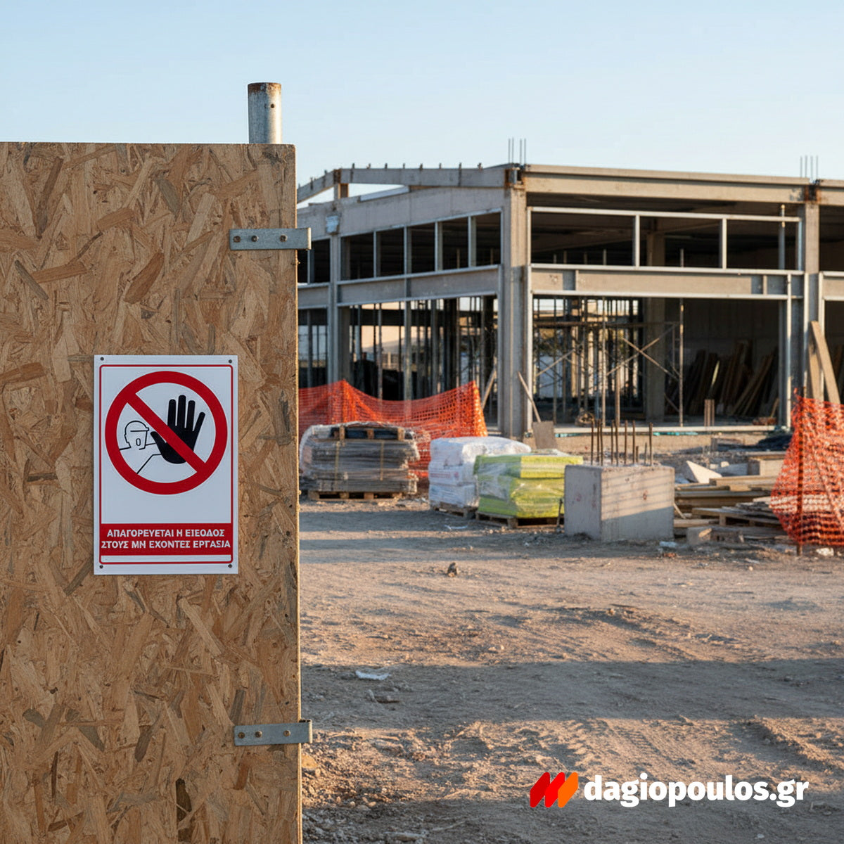 Πινακίδα Σήμανσης Αλουμινίου Εργοταξίου "ΑΠΑΓΟΡΕΥΕΤΑΙ Η ΕΙΣΟΔΟΣ ΣΤΟΥΣ ΜΗ ΕΧΟΝΤΕΣ ΕΡΓΑΣΙΑ" 300mm x 200mm ΑΝΤΑΝΑΚΛΑΣΤΙΚΟ