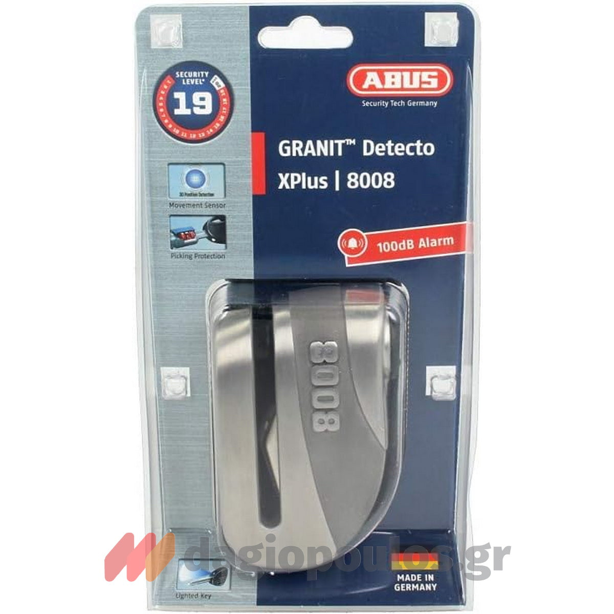 Abus 8008 GRANIT™ Detecto XPlus™ 2.0 Κλειδαριά Μοτοσυκλέτας Δισκόφρενου Με Συναγερμό