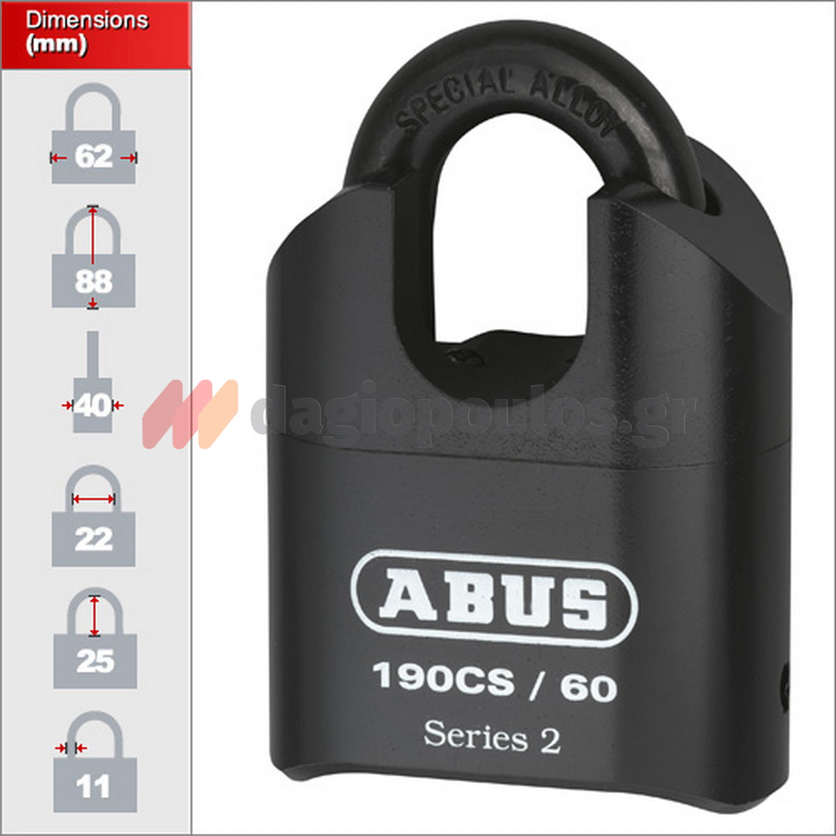 Abus 190CS/60 Λουκέτο Βαρέος Τύπου Συνδυασμού Με Προστασία Λαιμού 60mm